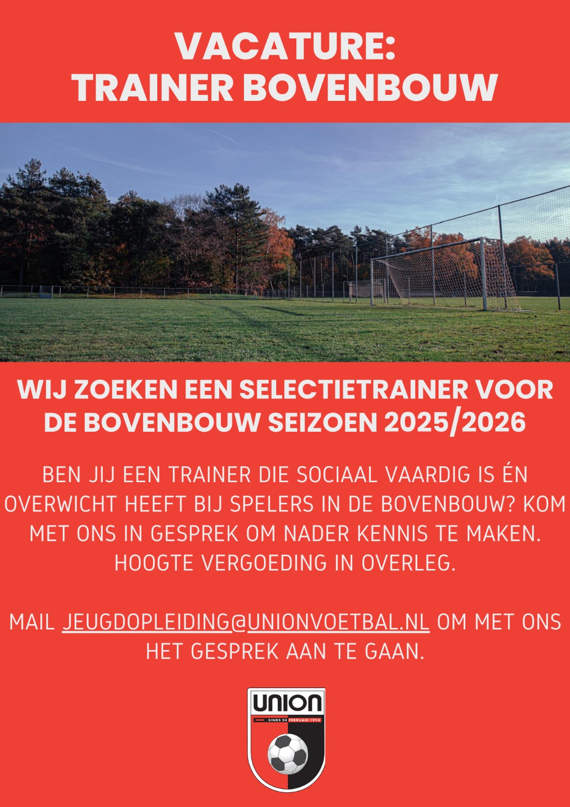 Vacature: Selectietrainer bovenbouw voor seizoen 2025/2026